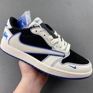 Travis Scott AJ1 Low x Stussy 'Black White Blue' (Custom)