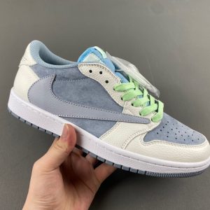 Travis Scott x Air Jordan 1 White-gray green barbed low DM7866-888