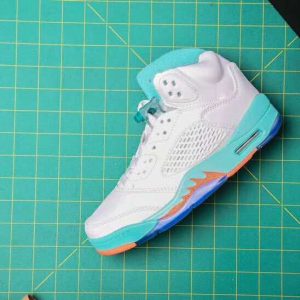 Nike Air Jordan 5 Retro Kids GS White/Crimson Pulse-Light Aqua 440892-100