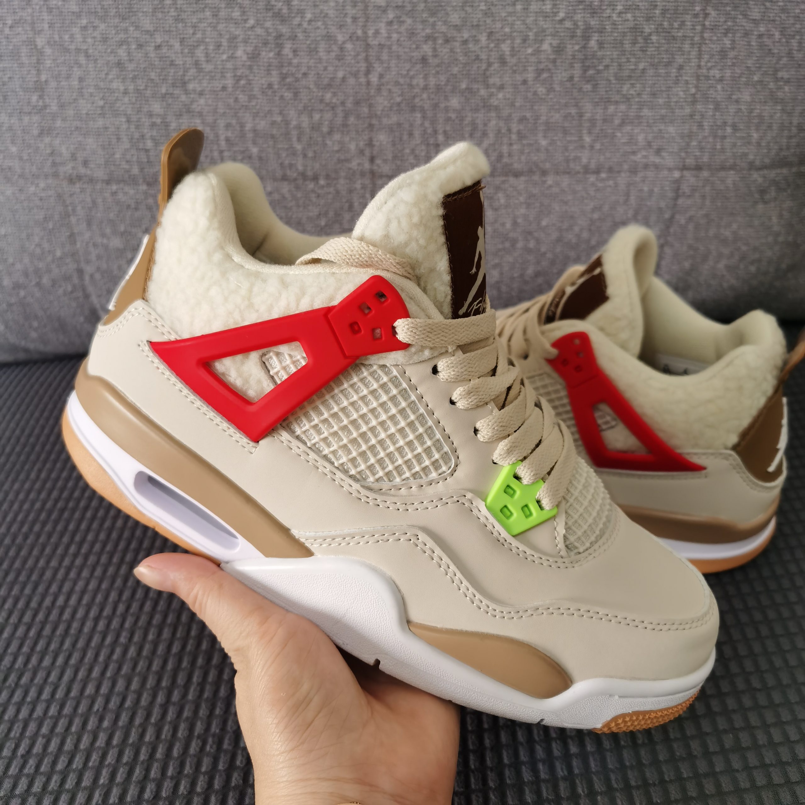 SNEAKERS X Airs-Jordans 4 Retro High Running Femme Homme Beige Colore-Size 36